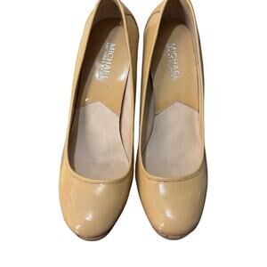 Michael Kors‎ Cork Heel Pumps Sz 8M Patent Leather Beige Platform Shoes